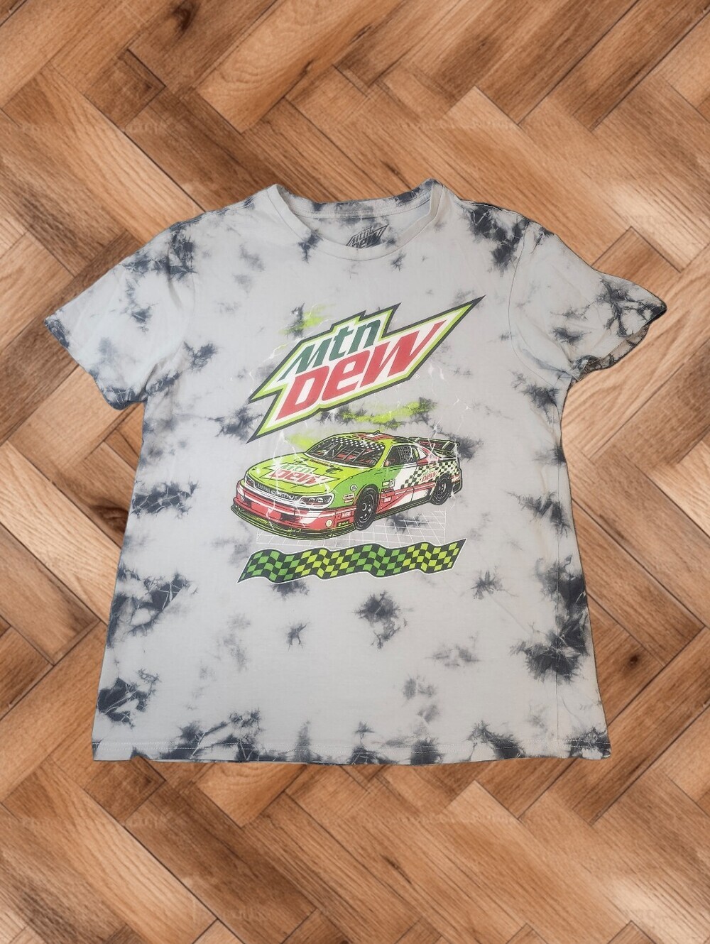 Vintage Inspired Mountain Dew Race Car Tie-Dye Graphic T-Shirt | Size Large